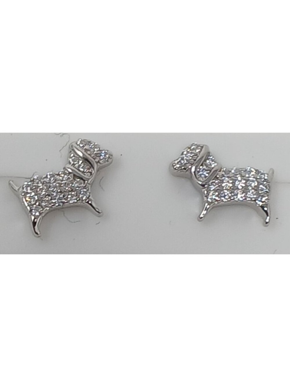 925 Silver Dog Earrings With Sparkling CZ Stones 1/4" Tall Petite Puppy #J8-O